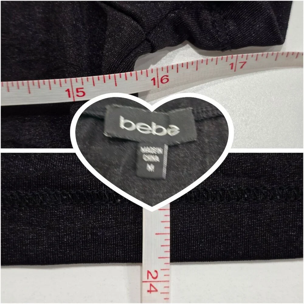 Bebe ✦ Black Rhinestone Logo Tee ✦ Short Sleeve Fitted Stretch Soft Y2K Sz M - Picture 7 of 9